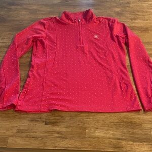 Ariat Hot Pink 1/4 Zip Performance Pullover with Dot Print size X-LARGE